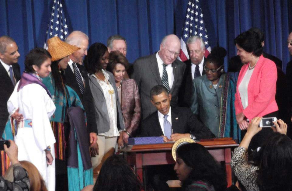 President Barack Obama signing into law the most recent amendments to the Clery Act (the Violence Against Women Act, also known as VAWA) in 2013.